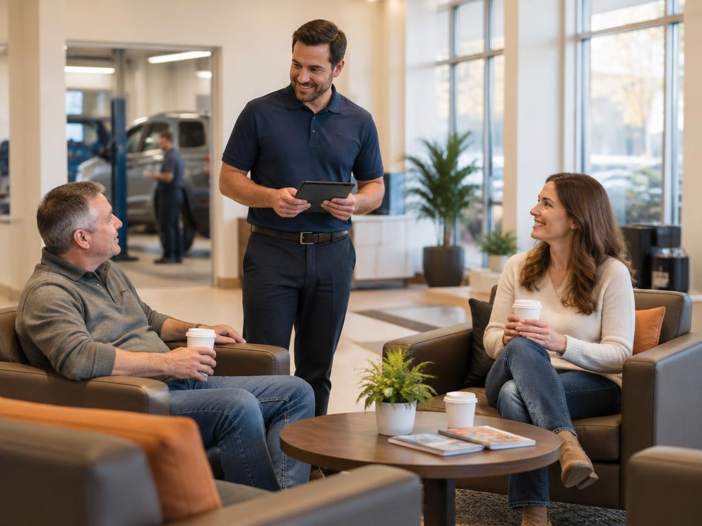 Customers waiting in the Byrider service lounge while their vehicle is worked on